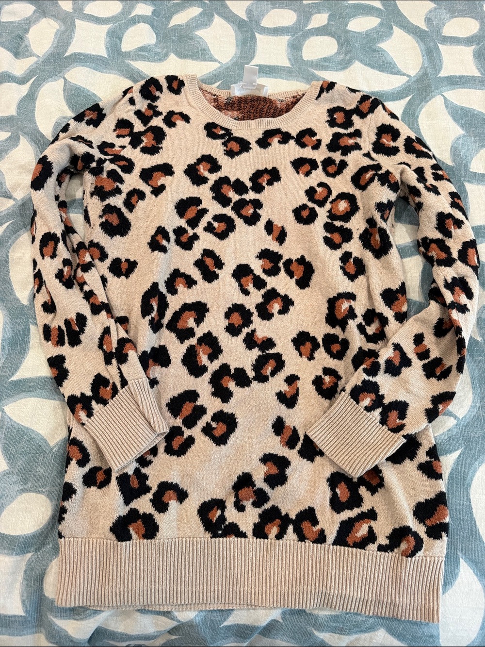 Maternity Beige Leopard Print Crewneck Sweater